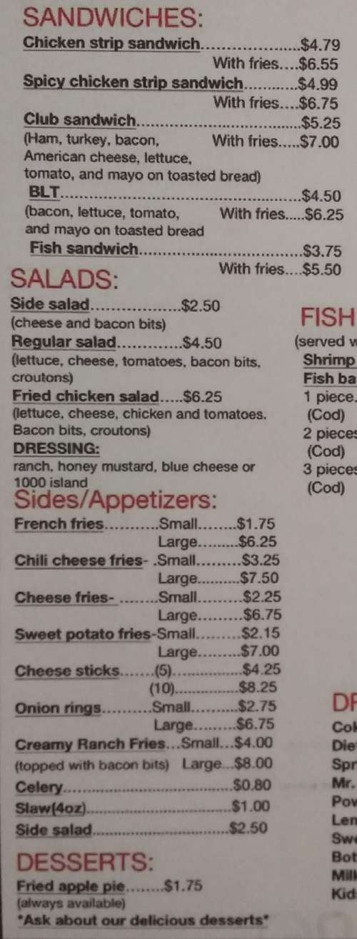 Page 3 of menu, The City Grill in Comer, GA