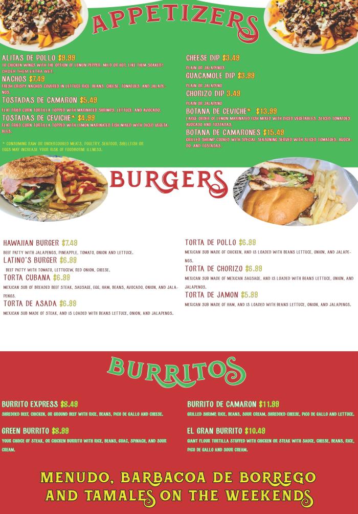 Latino's Taqueria y Mariscos Menu, Athens, GA