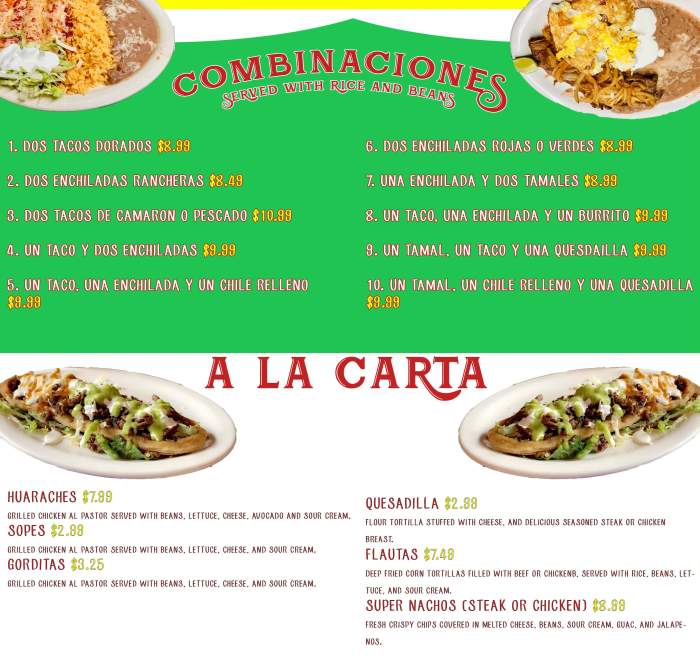 Page 3 of menu, Latino's Taqueria y Mariscos Athens, GA