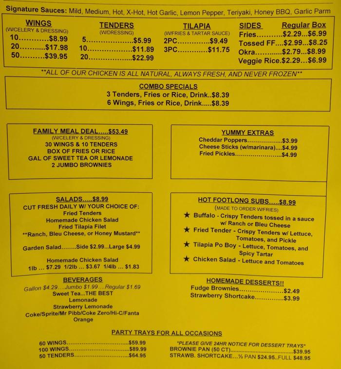 Menu for Lickin' Chicken Athens, GA